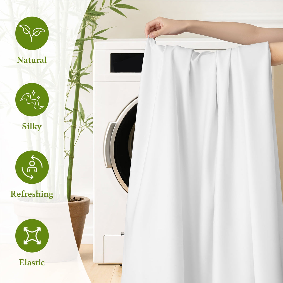 Bamboo Sheets Set, 4-Piece Queen Sheet Set with 16" Deep Pockets, Soft and Breathable Bed Sheets, White - Image 2