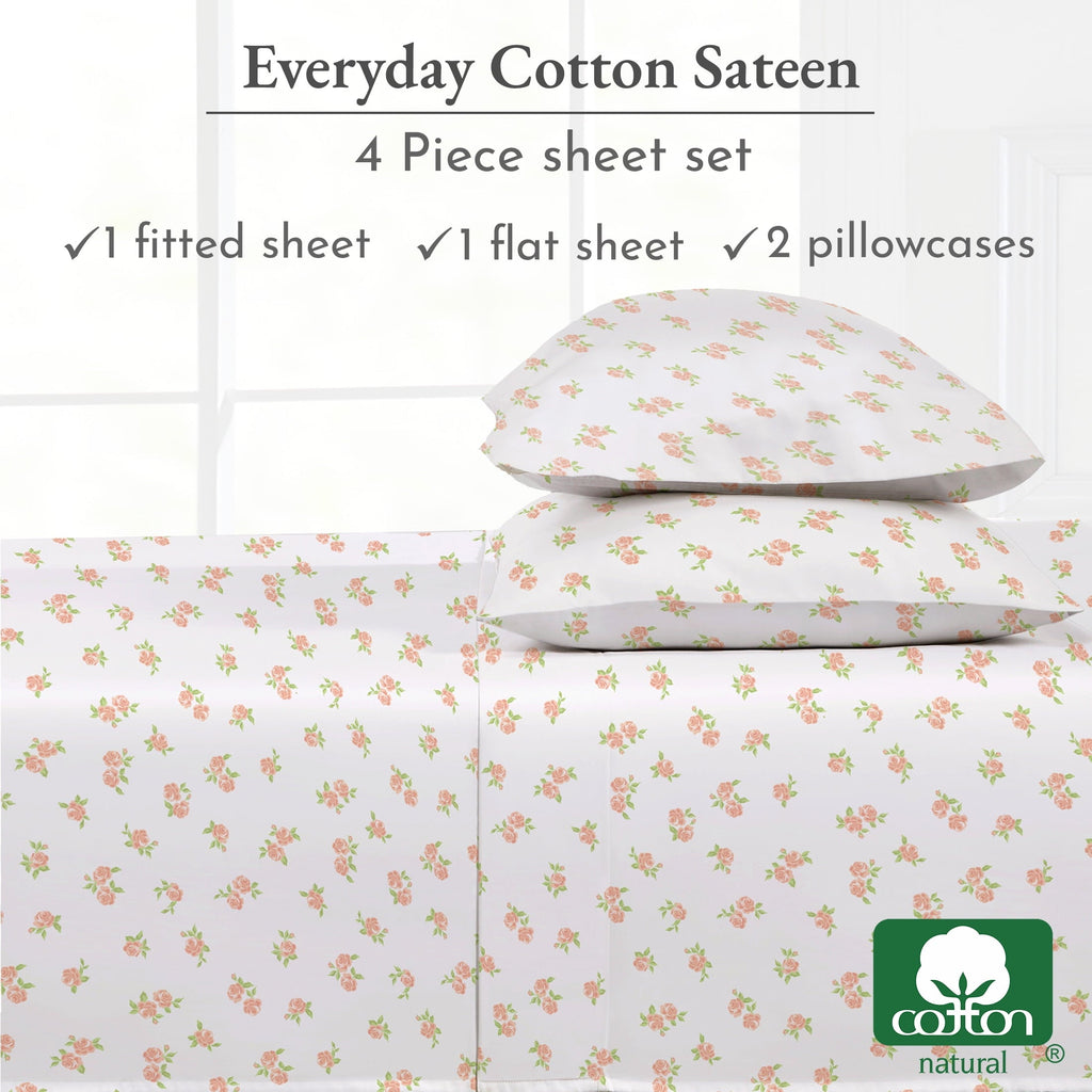 4 Piece Printed Floral Bed Sheets Queen Size Set - 100% Cotton Sheets Queen, Soft Sateen Bedsheets, Deep Pocket Queen... - Image 6