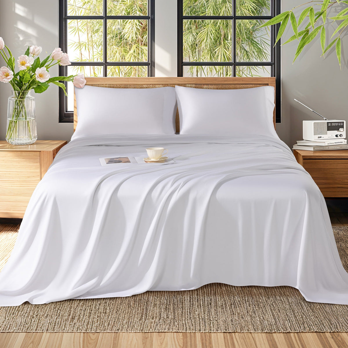 Bamboo Sheets Set, 4-Piece Queen Sheet Set with 16" Deep Pockets, Soft and Breathable Bed Sheets, White - Image 6