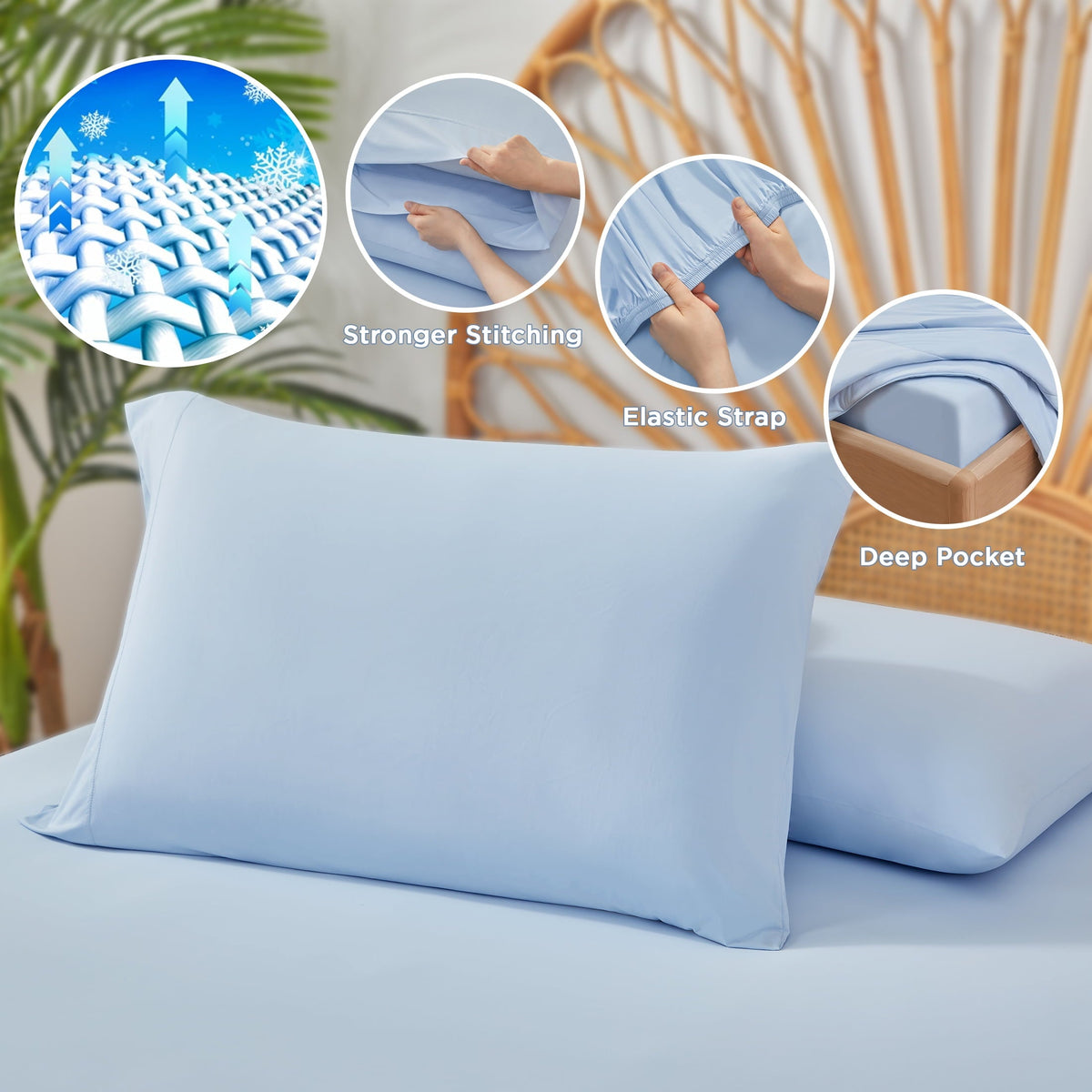 Regency Heights Full/QueenSize Sheet Set, 3 Piece Cooling Bed Sheet with Deep Pocket for Hot Sleepers, Ice Blue - Image 2