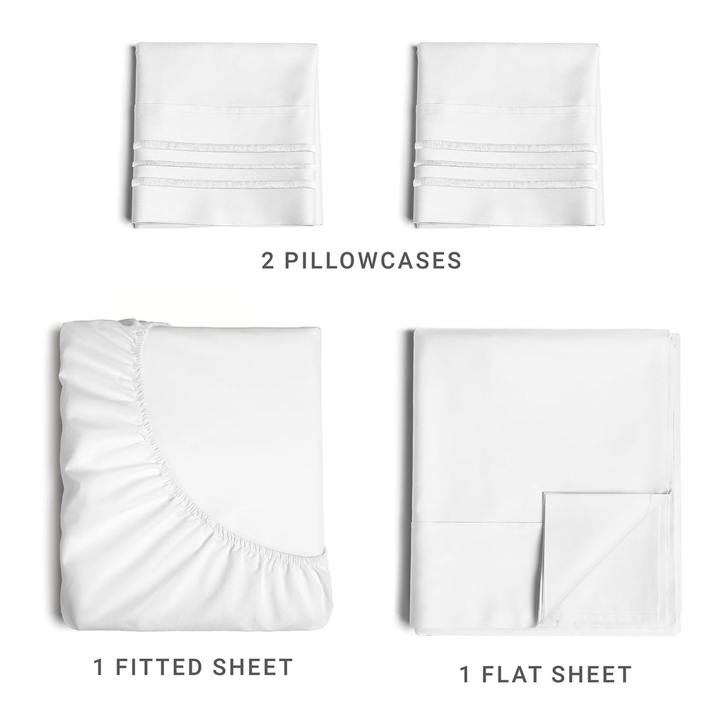 4-Piece Ultra Soft & Comfy Hotel Luxury Sheet Set - Full Size Cooling Bed Sheet Fits 8"-16" Mattresses, White - Image 2
