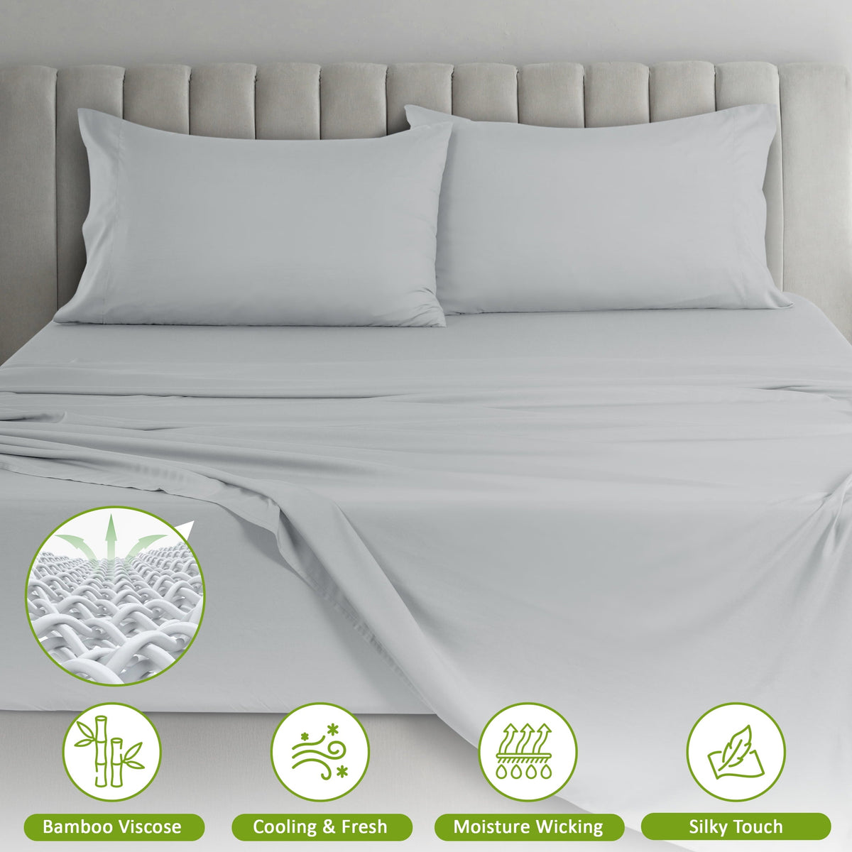 Rayon - 4 Piece Cooling Bed Sheets Set, Gray - Image 6