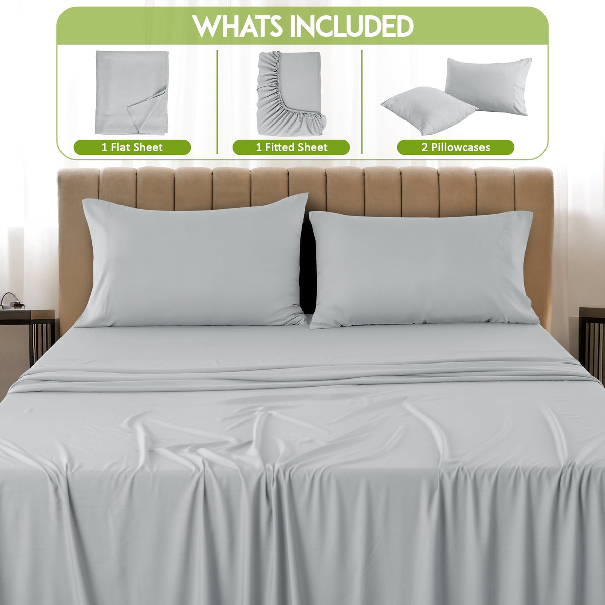 Rayon - 4 Piece Cooling Bed Sheets Set, Gray - Image 3