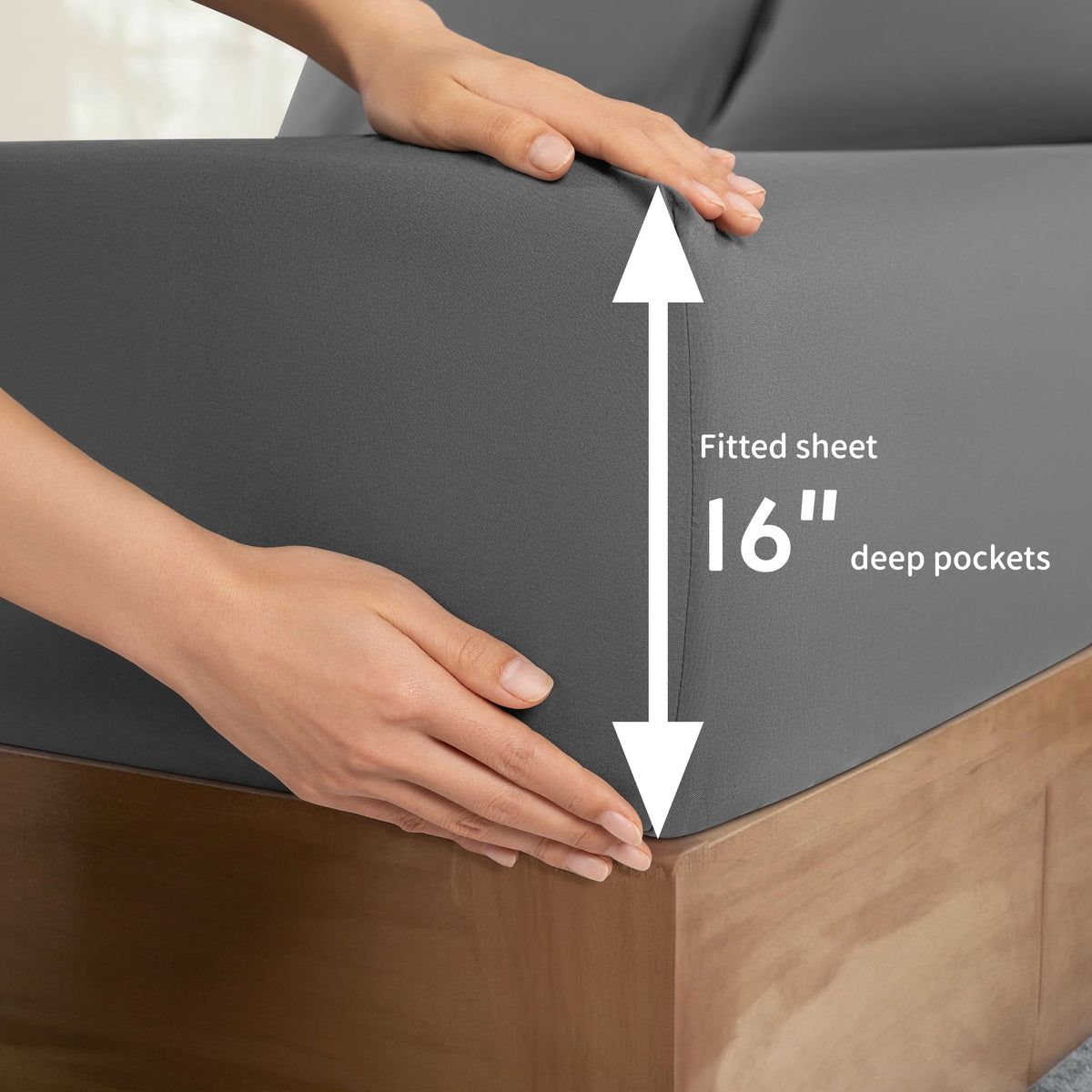6 Pieces Bed Sheet Set, 1800 Series Soft Microfiber Queen Sheets with 16" Deep Pocket, Dark Gray - Image 5