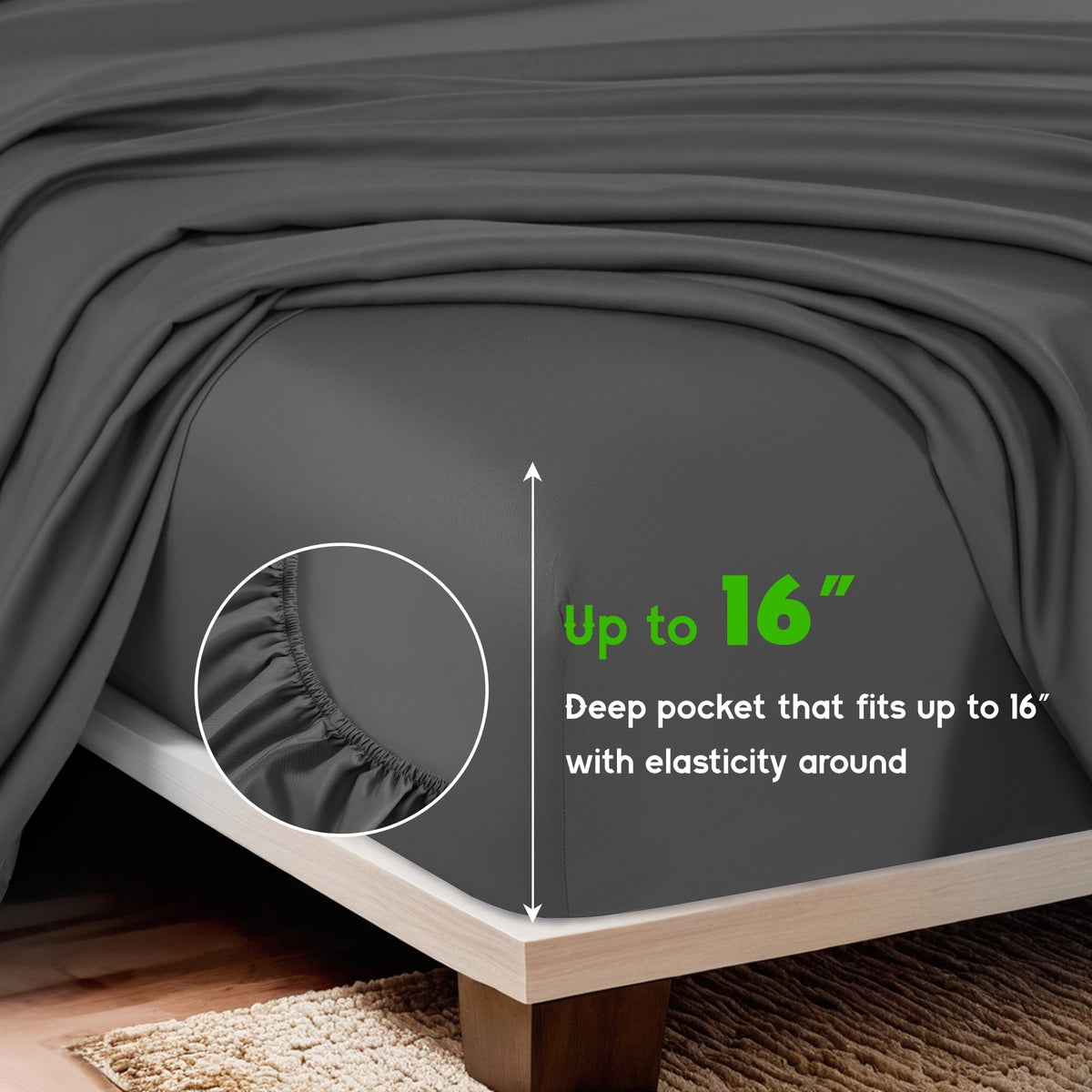 Sonoro Kate Luxury Bamboo Bed Sheet Set - Deep Pockets - 4 Piece, Queen, Dark Gray - Image 5