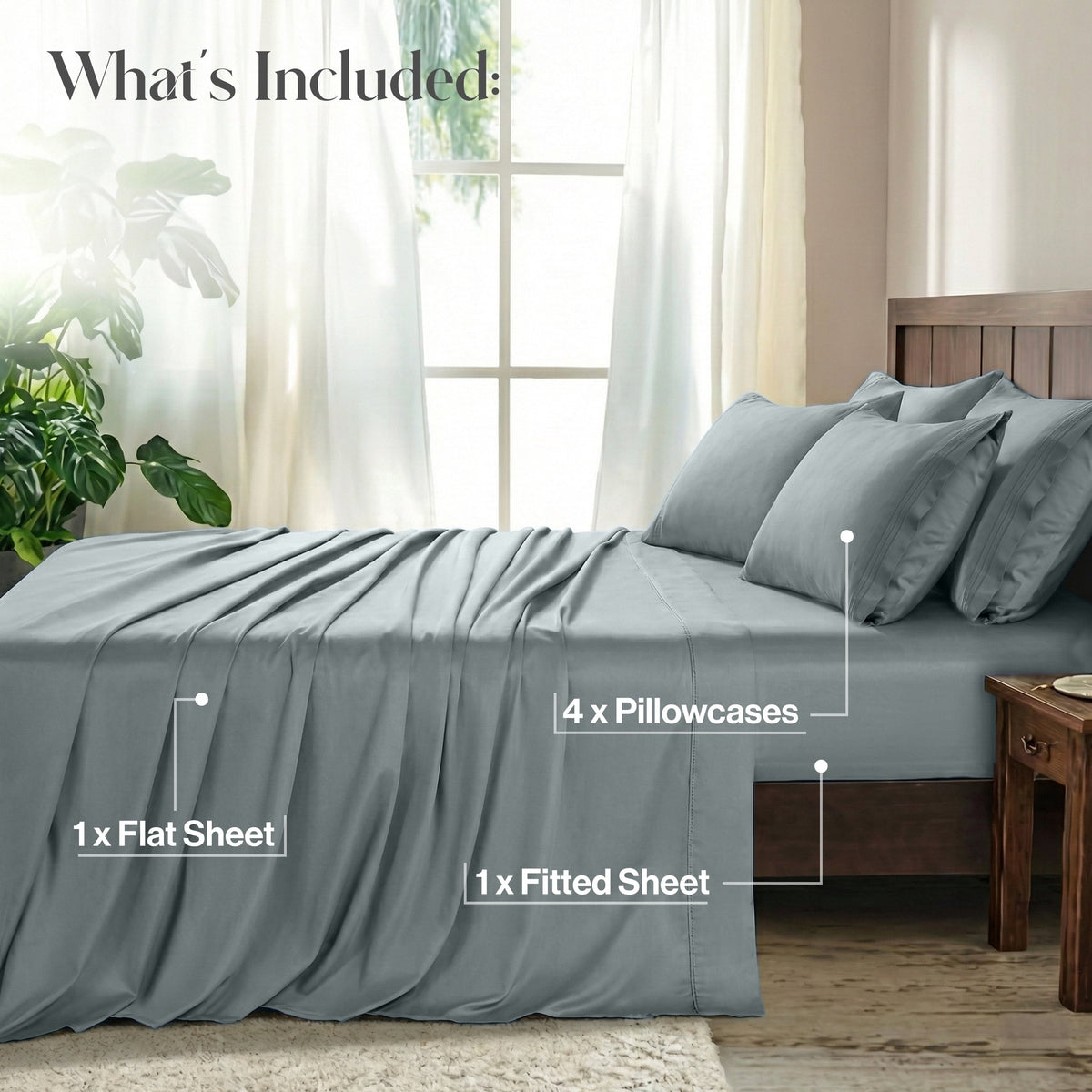 Bed Sheets - 6 Piece Ultra-Soft Microfiber Sheets Set, Deep Pocket Fitted Sheet, Flat Sheet & 4 Pillowcases, Breathab... - Image 2