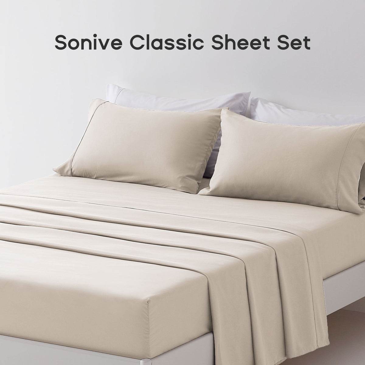 Sonive Bed Sheet Sets,Ultra Soft Breathable Luxury 4 Piece, (Beige, Queen) - Image 6