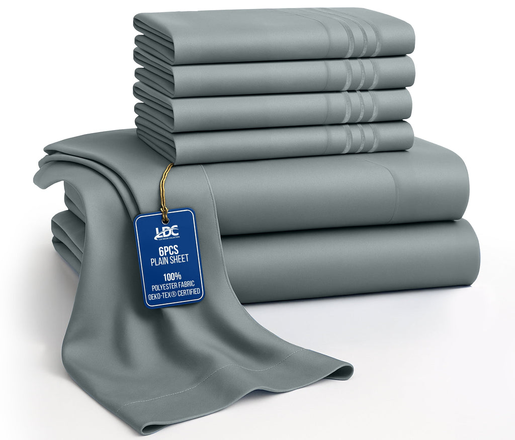 Bed Sheets - 6 Piece Ultra-Soft Microfiber Sheets Set, Deep Pocket Fitted Sheet, Flat Sheet & 4 Pillowcases, Breathab...