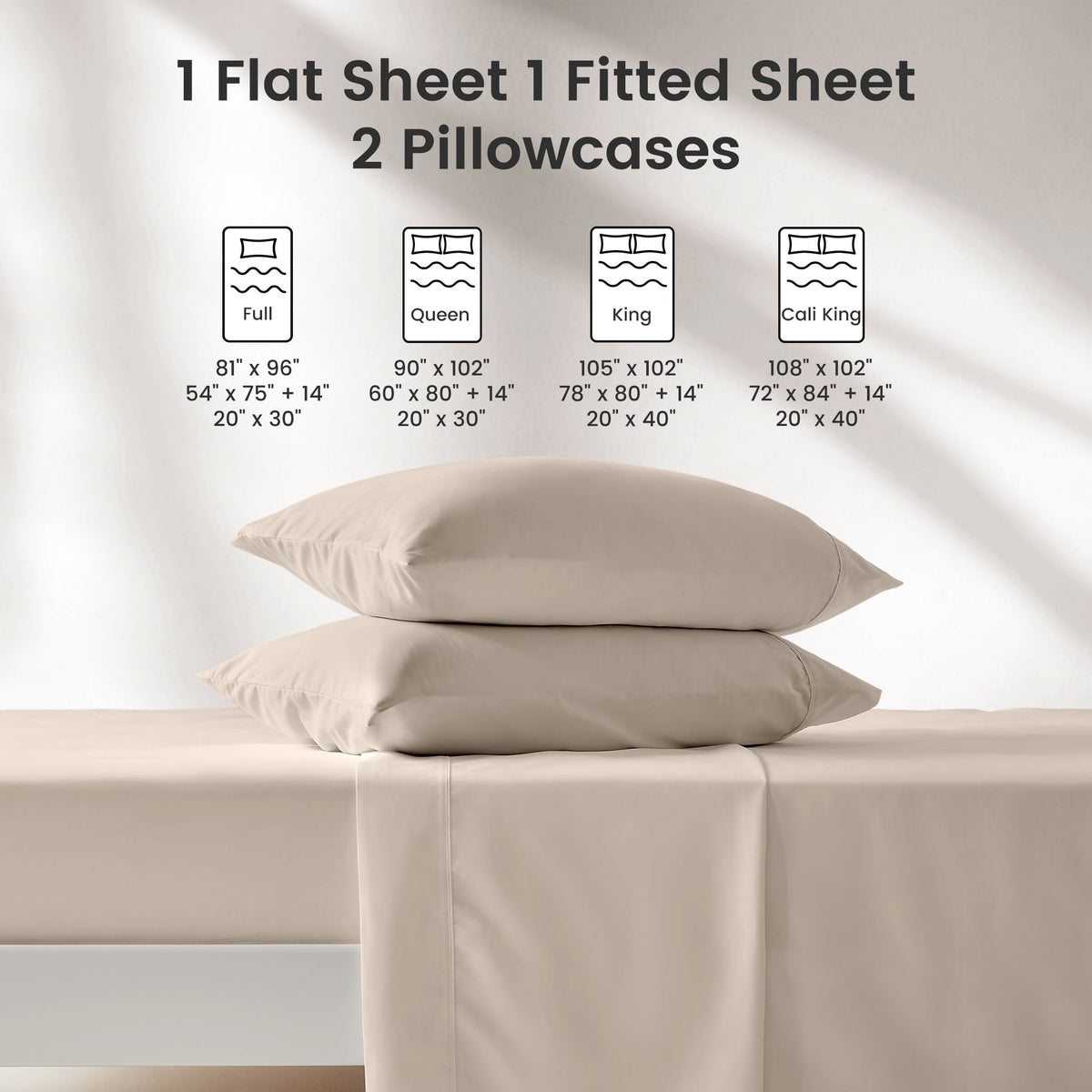 Sonive Bed Sheet Sets,Ultra Soft Breathable Luxury 4 Piece, (Beige, Queen) - Image 5