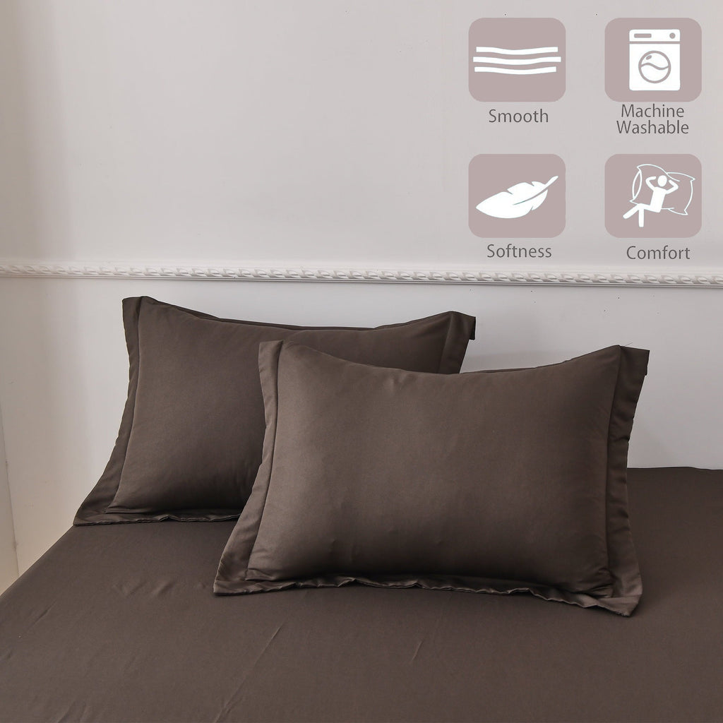 Jessy Home Bed Sheets Set 4 Piece Queen/Full Sheet Set Brown Gray Cotton Blend Fitted Sheet, Flat Sheet & 2 Pillowcases Bedding Set - Image 4