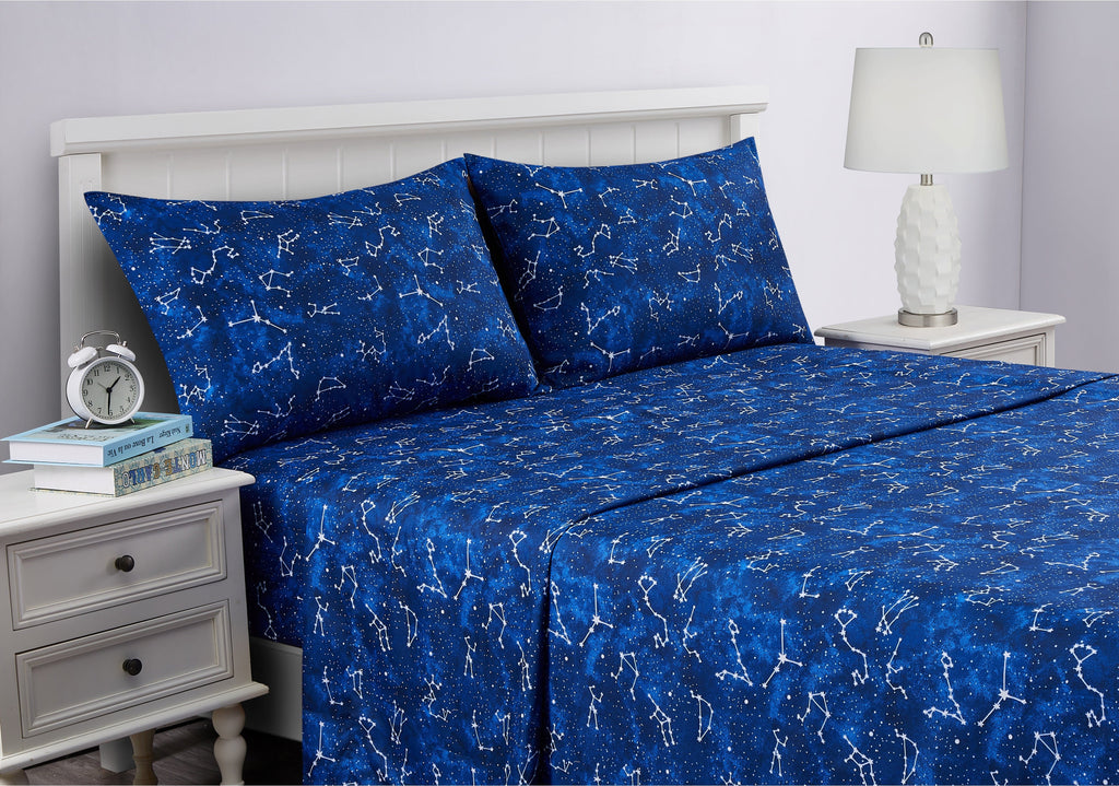 Kids Soft Microfiber Sheet Set, Navy Blue Stars, Full, 4 Pieces, Easy Care - Image 2