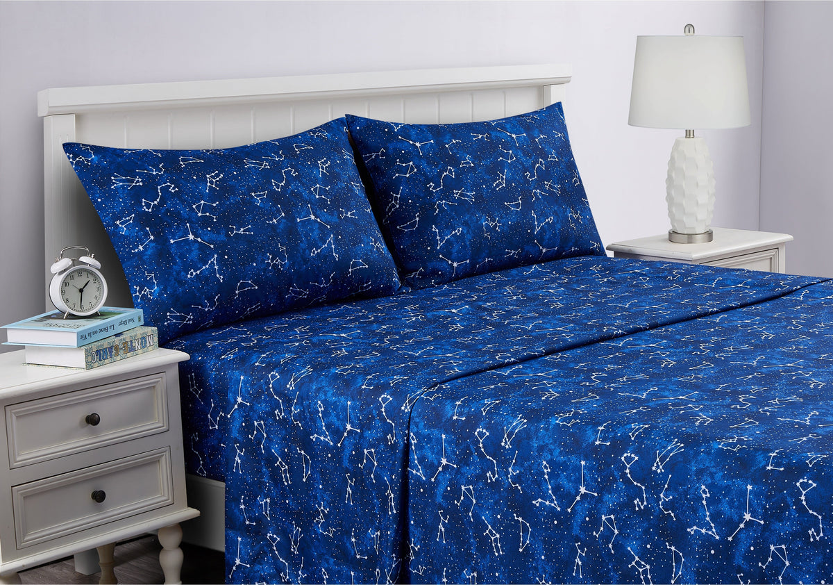 Kids Soft Microfiber Sheet Set, Navy Blue Stars, Full, 4 Pieces, Easy Care - Image 2