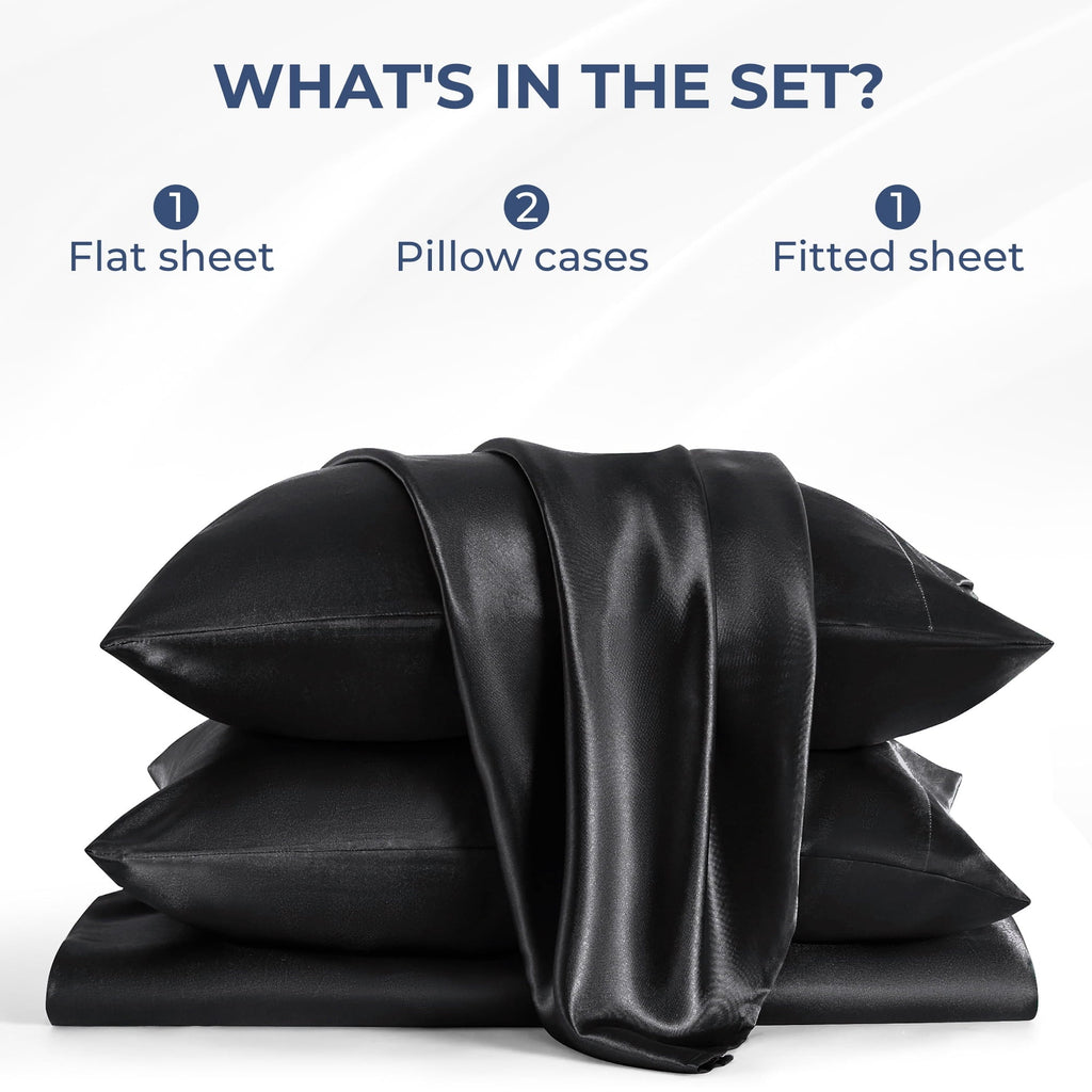 Set, Queen, Silky Bed s, 4 Pieces,Black - Image 4