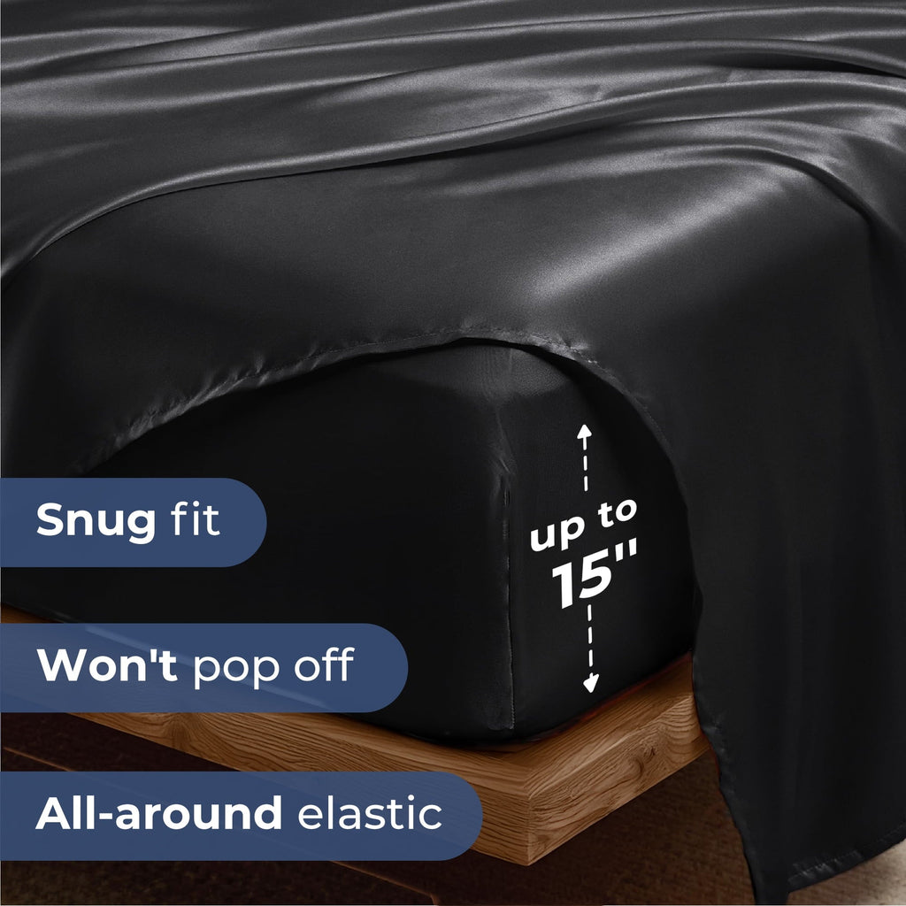 Set, Queen, Silky Bed s, 4 Pieces,Black - Image 5