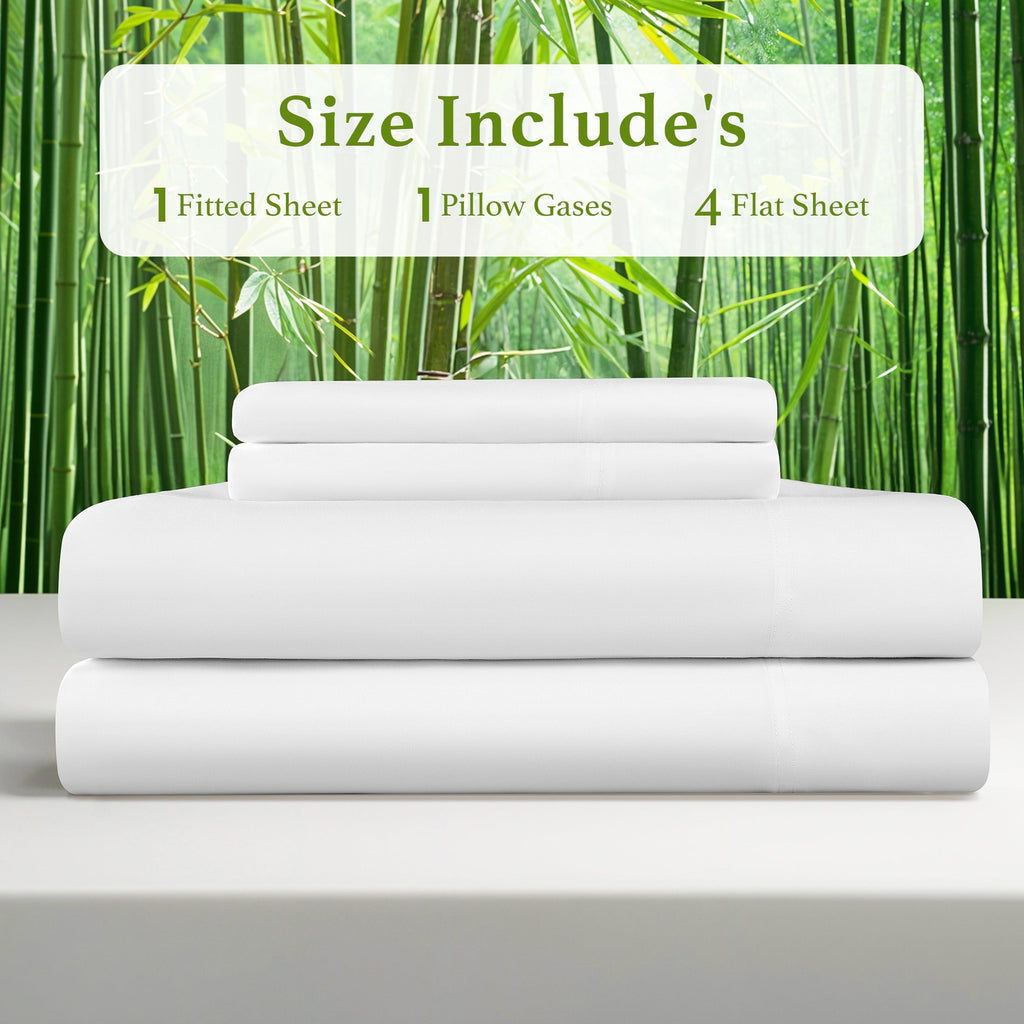 Bamboo Sheets Set, 4-Piece Queen Sheet Set with 16" Deep Pockets, Soft and Breathable Bed Sheets, White - Image 3