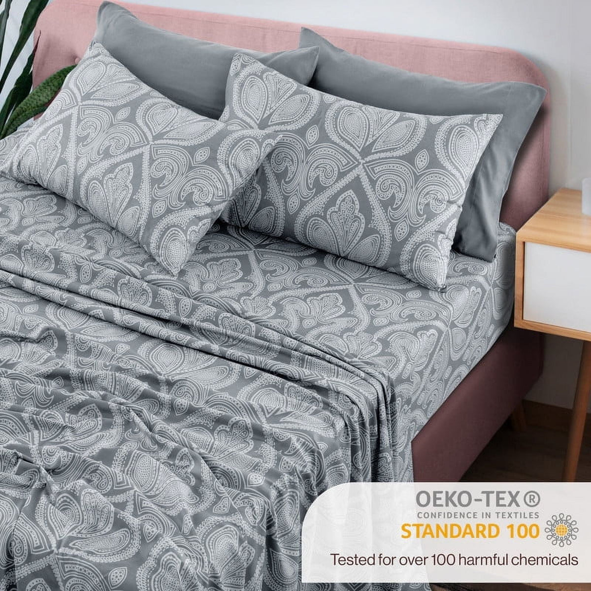 6-Piece Bed Sheet Set, Deep Pocket Queen Sheets Up to 16 Inch, 1 Flat Sheet , 1 Fitted Sheet & 4 Pillowcases (Queen, ... - Image 3